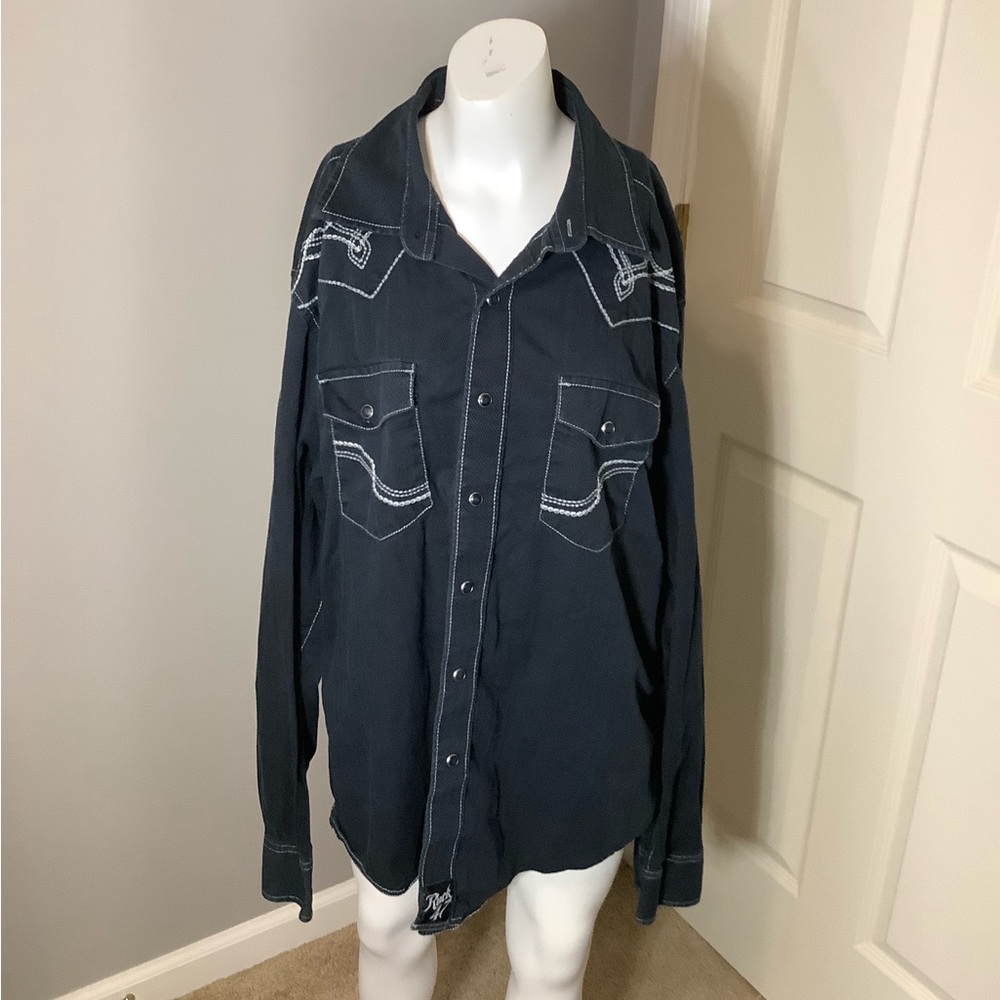 Wrangler Rock 47 Western Cowboy Shirt Great Yoke Accents Size Mens Large Cowboy